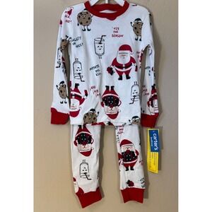 Carter's Pajama Set Unisex Kids 4T White Red Santa Cookies Christmas SnugFit NEW